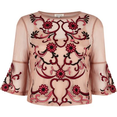 Light pink floral embroidered top